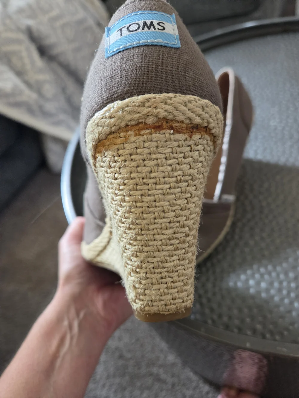 TOMS Brown Canvas Peep-Toe Espadrille Wedges
